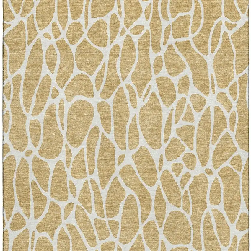 Gold And Ivory Geometric Washable Area Rug With UV Protection Photo 2