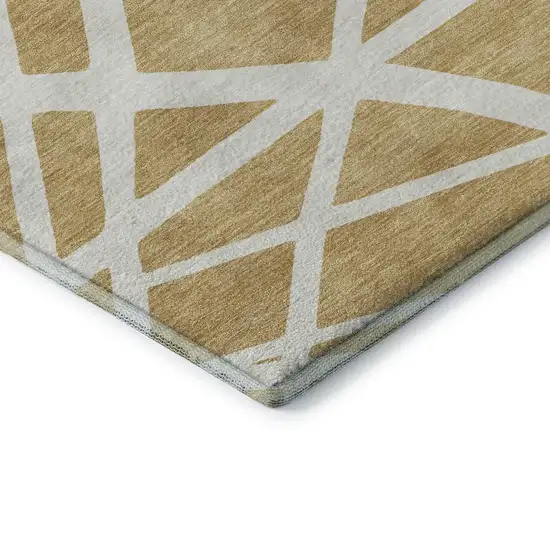 Gold And Ivory Geometric Washable Area Rug With UV Protection Photo 7