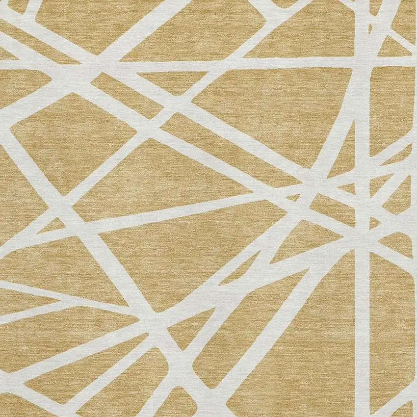 Gold And Ivory Geometric Washable Area Rug With UV Protection Photo 3