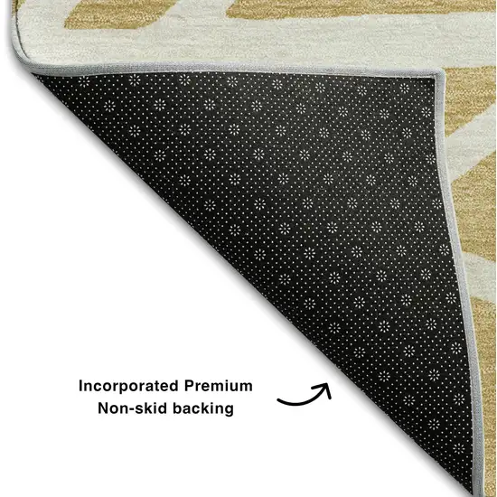 Gold And Ivory Geometric Washable Area Rug With UV Protection Photo 5