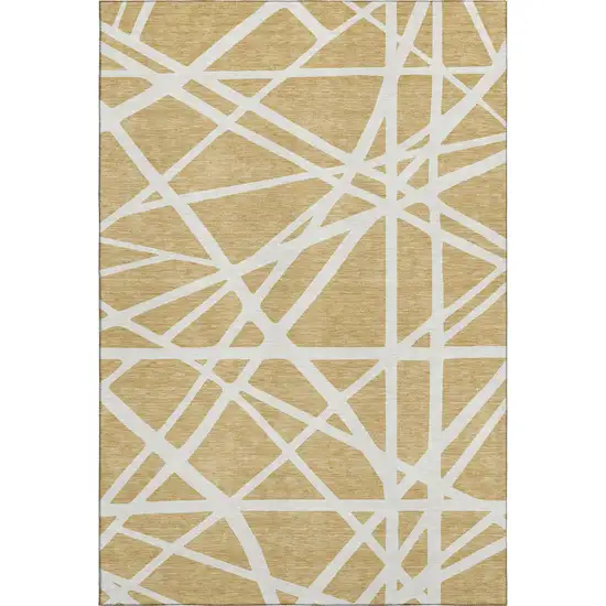 Gold And Ivory Geometric Washable Area Rug With UV Protection Photo 4