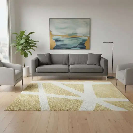 Gold And Ivory Geometric Washable Area Rug With UV Protection Photo 2