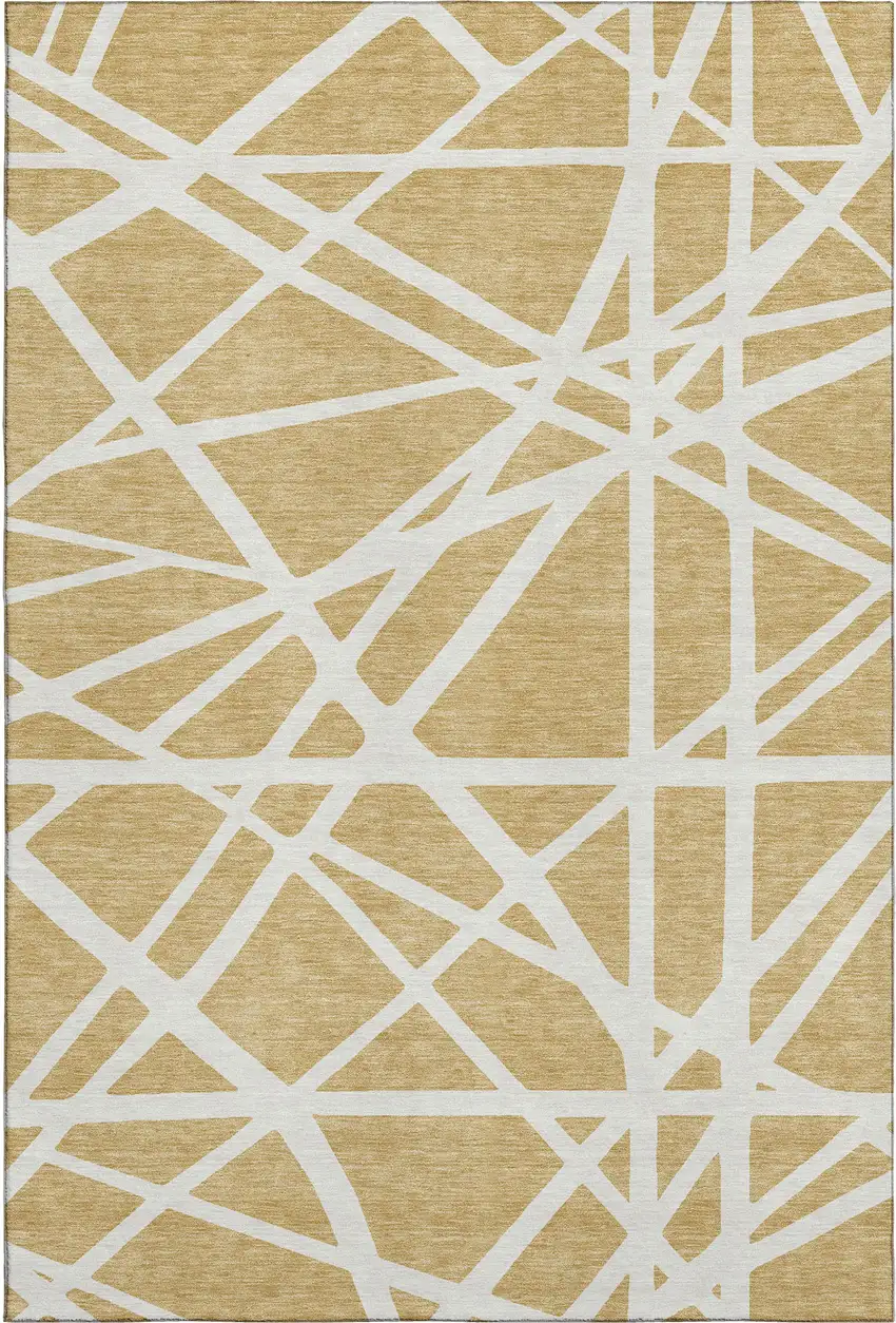 Gold And Ivory Geometric Washable Area Rug With UV Protection Photo 4