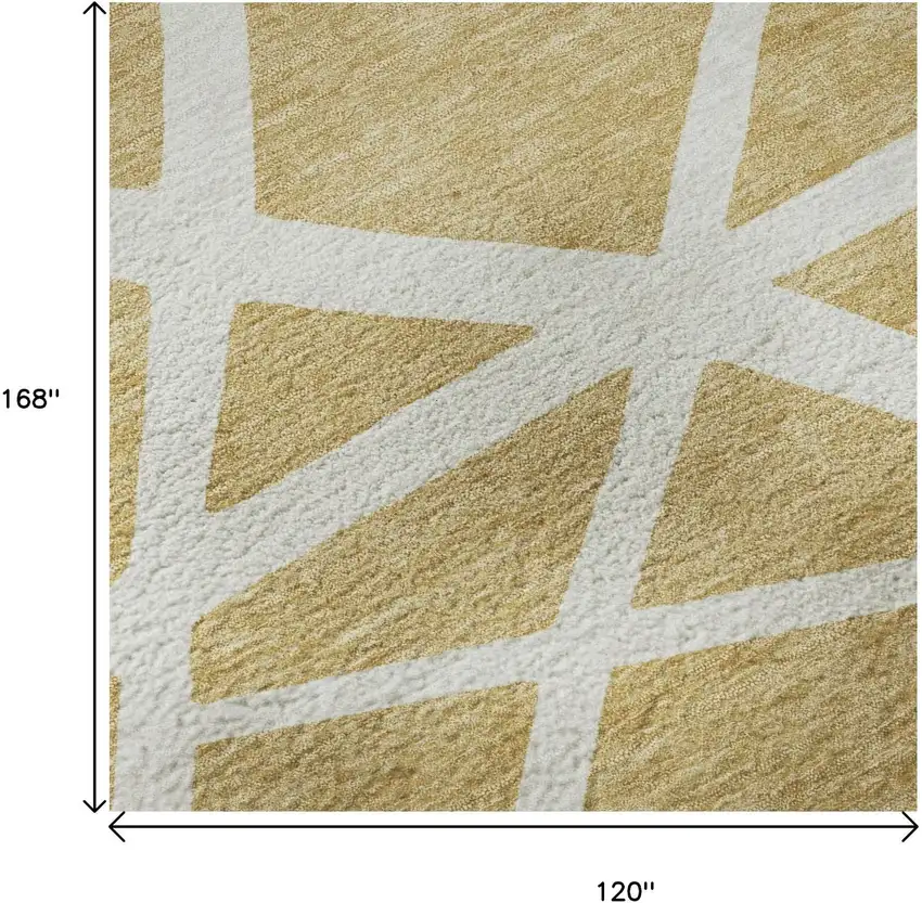 Gold And Ivory Geometric Washable Area Rug With UV Protection Photo 9