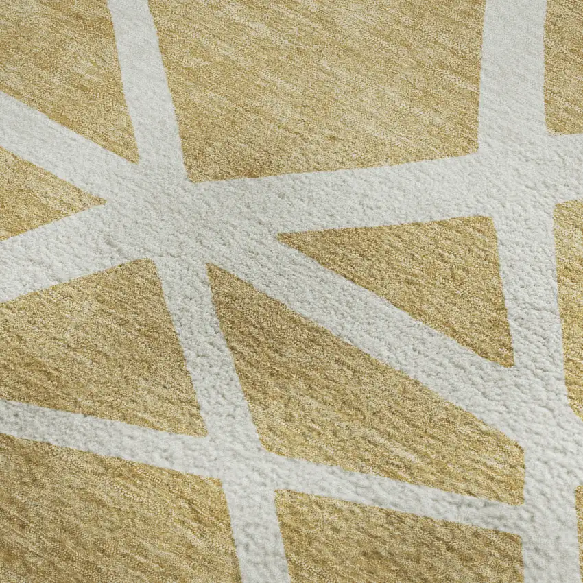 Gold And Ivory Geometric Washable Area Rug With UV Protection Photo 2