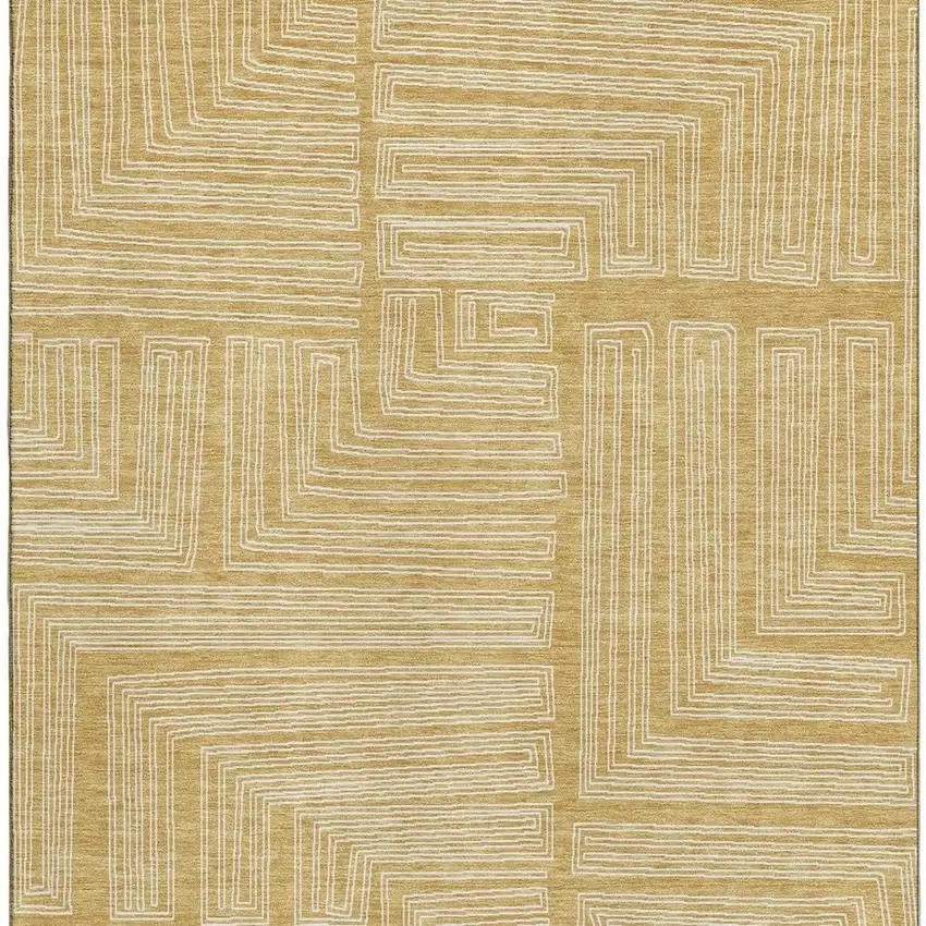 Gold And Ivory Geometric Washable Area Rug With UV Protection Photo 4