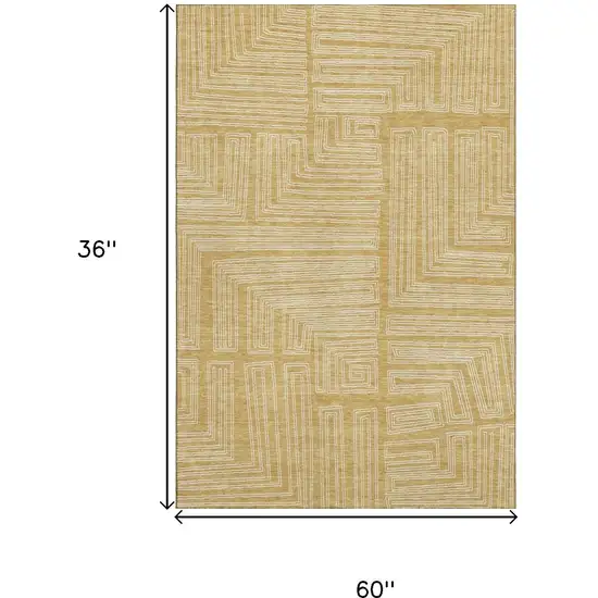 Gold And Ivory Geometric Washable Area Rug With UV Protection Photo 9