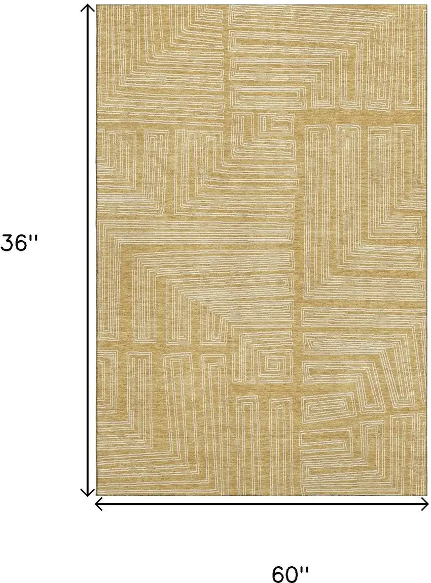 Gold And Ivory Geometric Washable Area Rug With UV Protection Photo 9