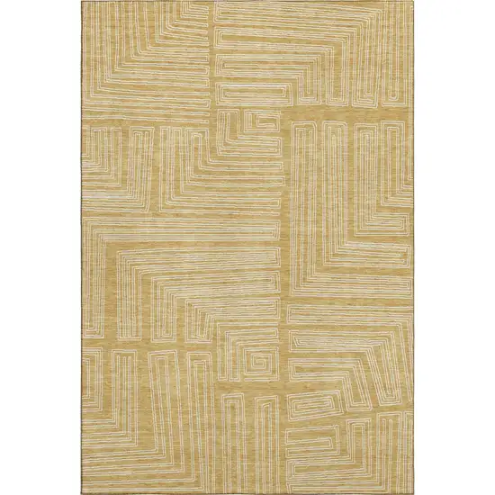 Gold And Ivory Geometric Washable Area Rug With UV Protection Photo 3