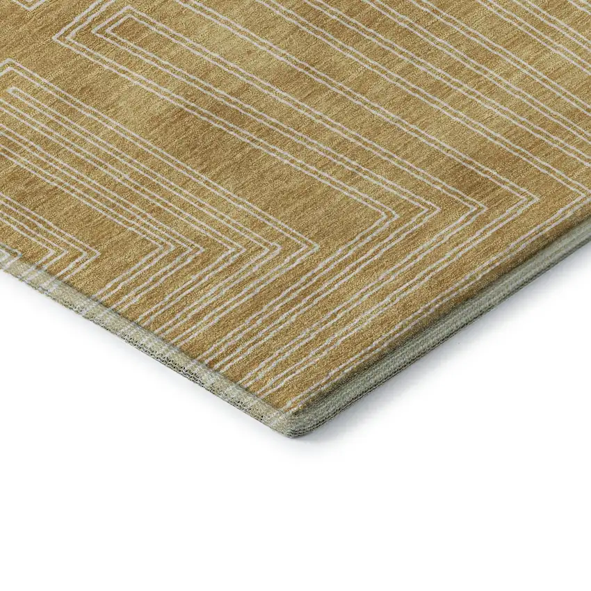 Gold And Ivory Geometric Washable Area Rug With UV Protection Photo 5