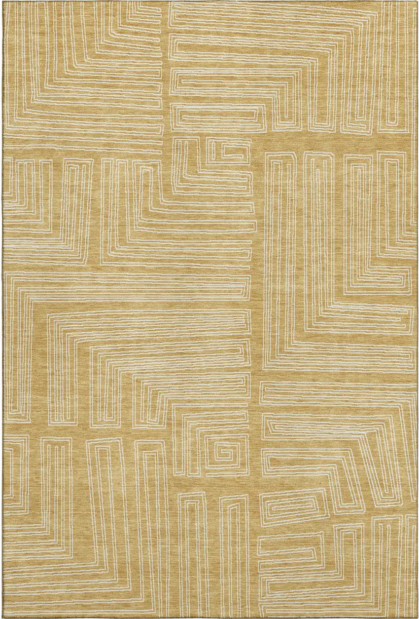 Gold And Ivory Geometric Washable Area Rug With UV Protection Photo 3