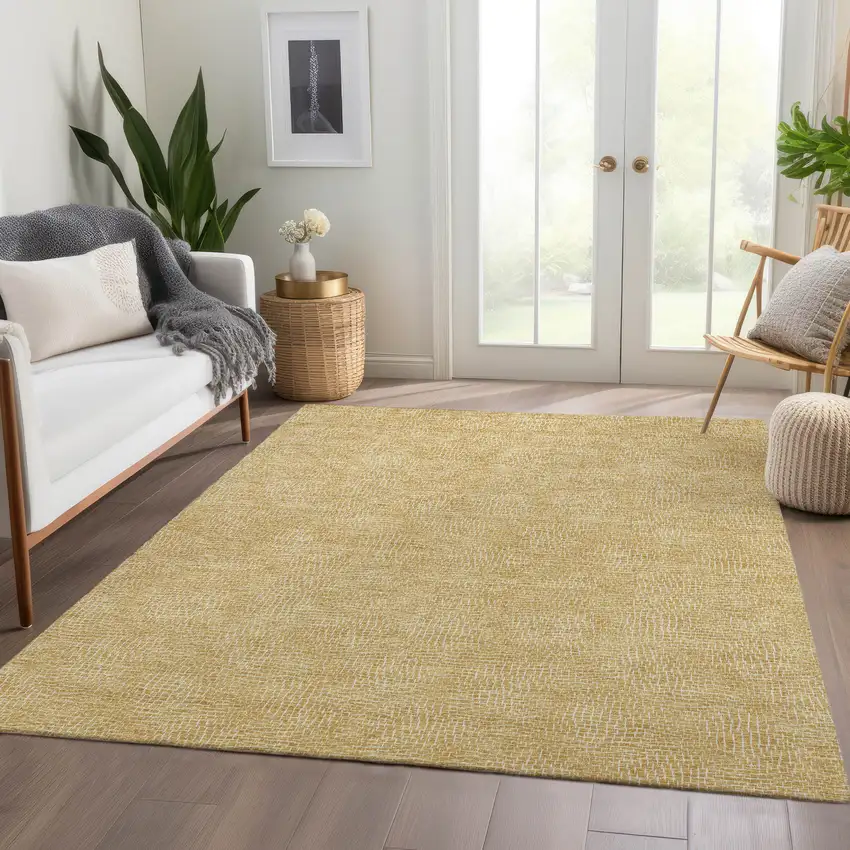 Gold And Ivory Geometric Washable Area Rug With UV Protection Photo 3