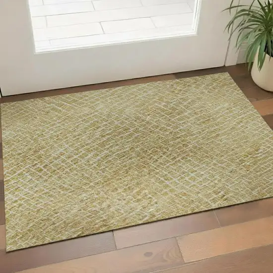 Gold And Ivory Geometric Washable Area Rug With UV Protection Photo 2