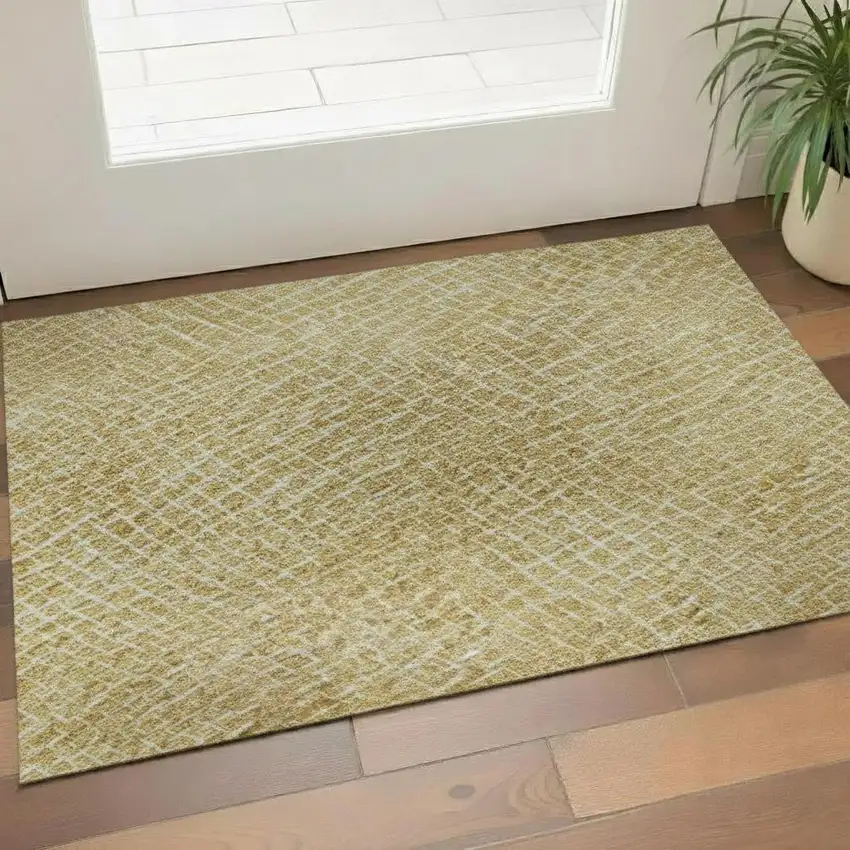 Gold And Ivory Geometric Washable Area Rug With UV Protection Photo 2