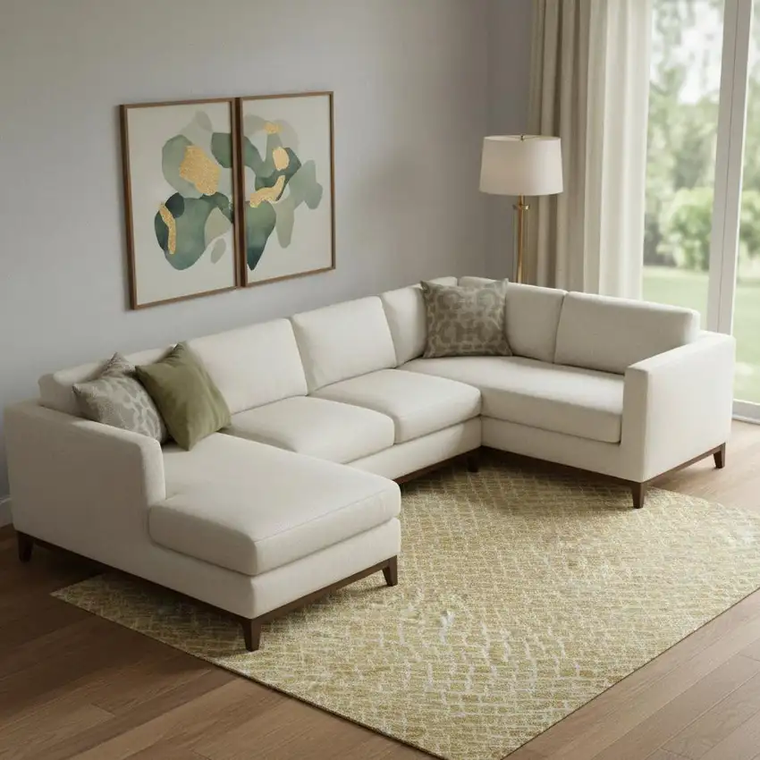 Gold And Ivory Geometric Washable Area Rug With UV Protection Photo 2