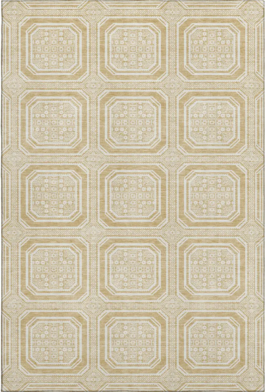Gold And Ivory Geometric Washable Area Rug With UV Protection Photo 1