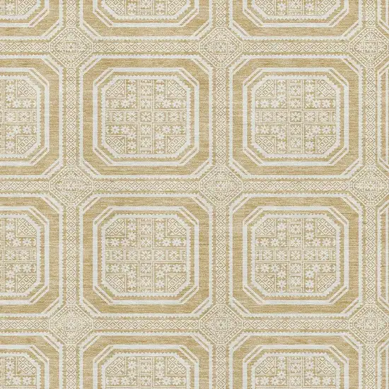 Gold And Ivory Geometric Washable Area Rug With UV Protection Photo 2