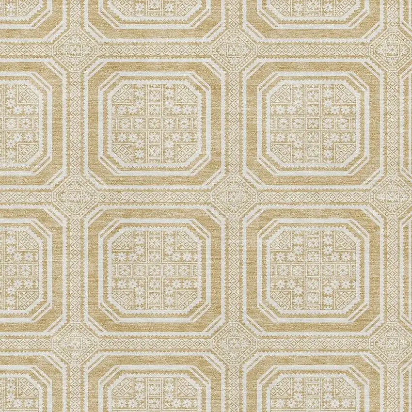 Gold And Ivory Geometric Washable Area Rug With UV Protection Photo 2
