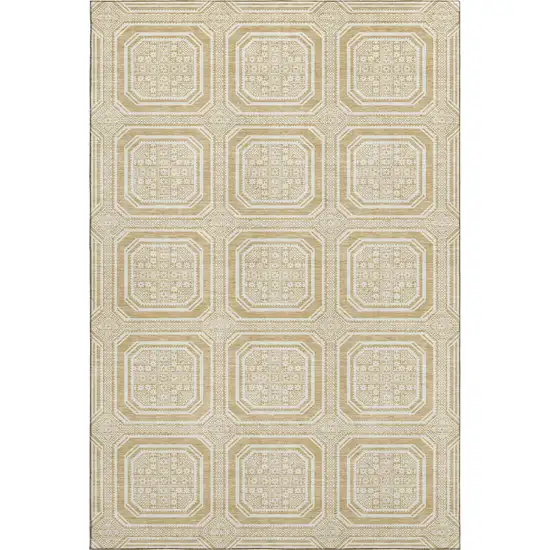 Gold And Ivory Geometric Washable Area Rug With UV Protection Photo 1