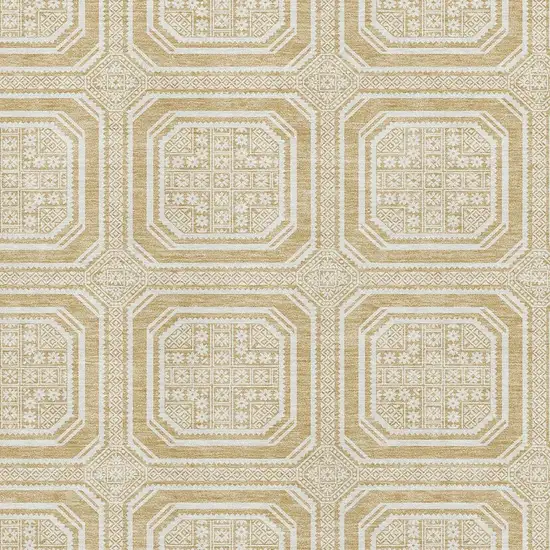 Gold And Ivory Geometric Washable Area Rug With UV Protection Photo 2