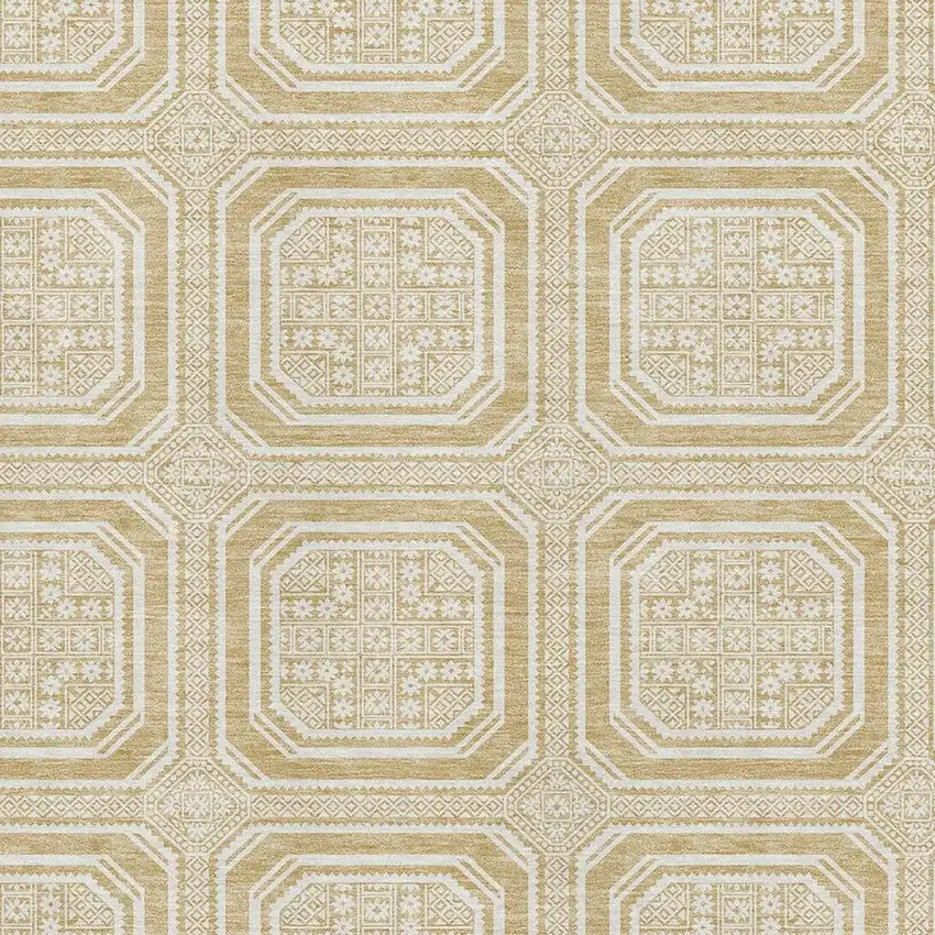 Gold And Ivory Geometric Washable Area Rug With UV Protection Photo 2