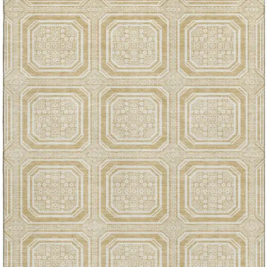 Gold And Ivory Geometric Washable Area Rug With UV Protection Photo 3