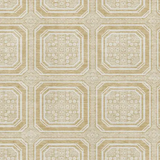 Gold And Ivory Geometric Washable Area Rug With UV Protection Photo 2