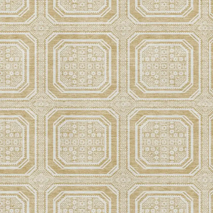 Gold And Ivory Geometric Washable Area Rug With UV Protection Photo 2