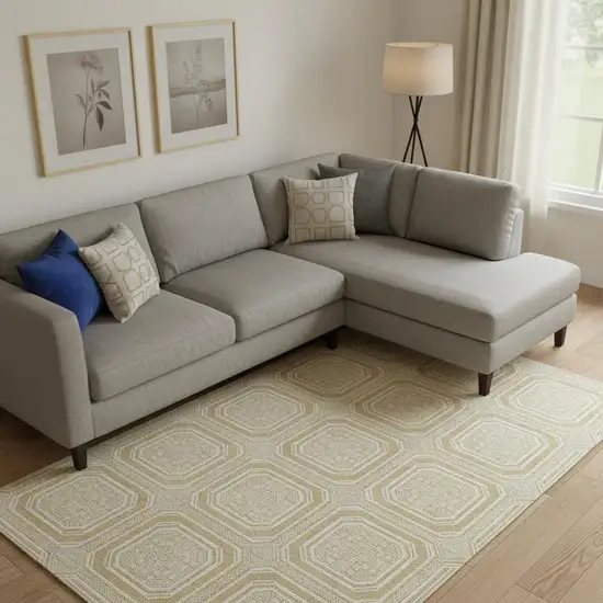 Gold And Ivory Geometric Washable Area Rug With UV Protection Photo 2