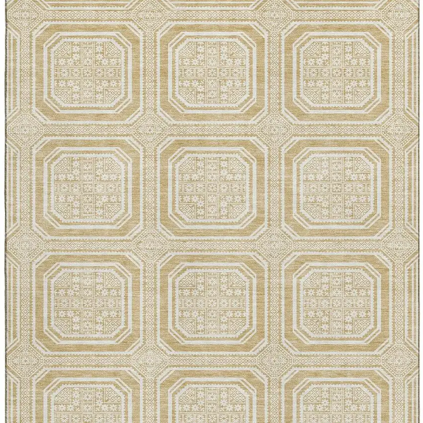 Gold And Ivory Geometric Washable Area Rug With UV Protection Photo 3