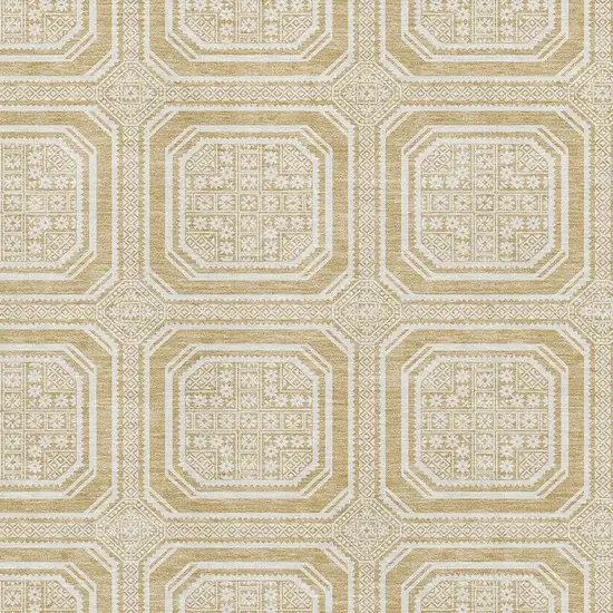 Gold And Ivory Geometric Washable Area Rug With UV Protection Photo 2