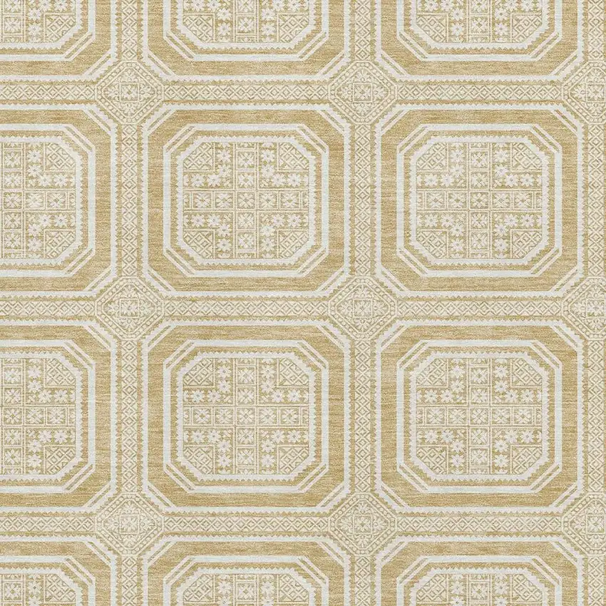 Gold And Ivory Geometric Washable Area Rug With UV Protection Photo 2