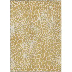 Photo of Gold And Ivory Geometric Washable Indoor Outdoor Area Rug