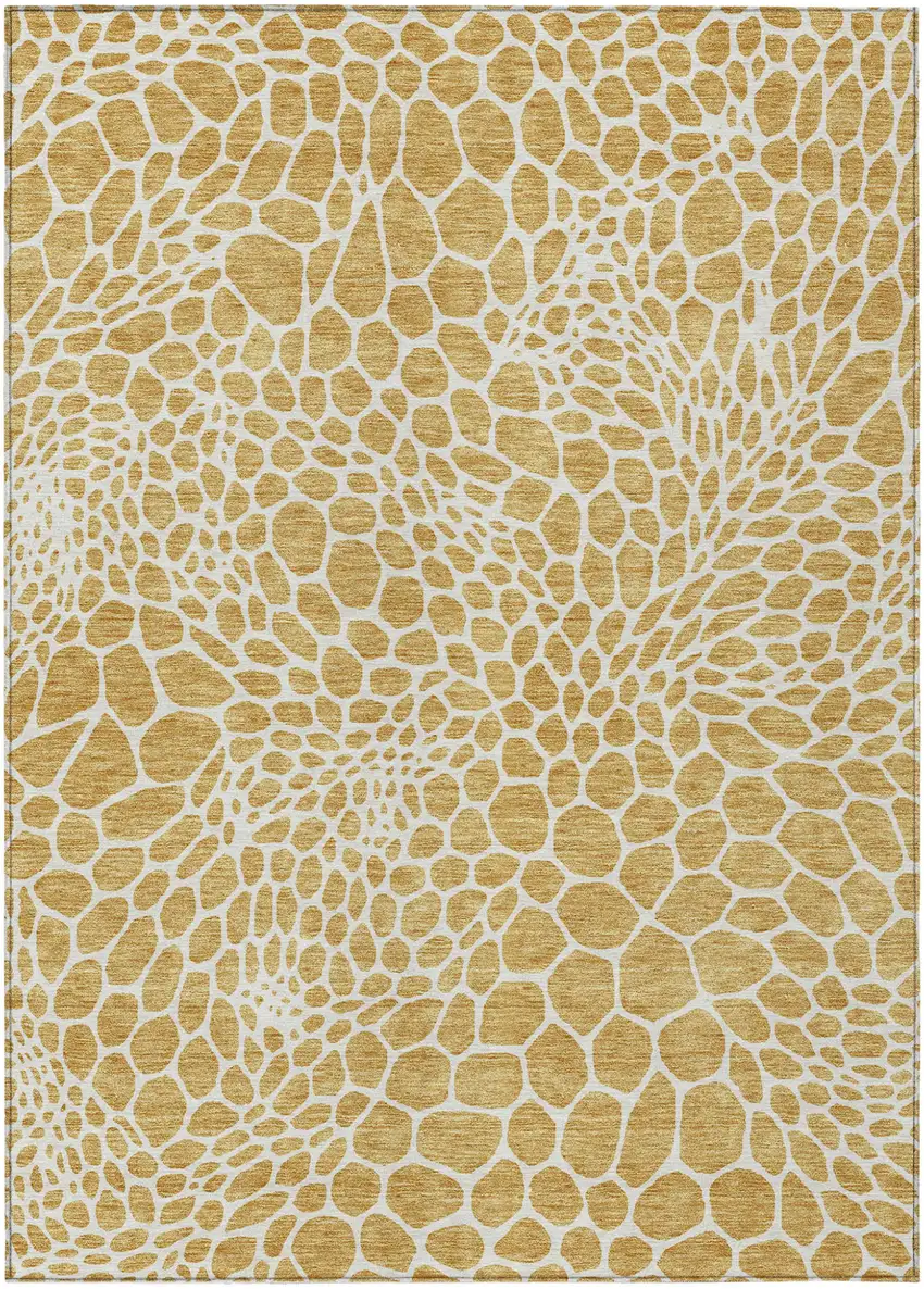 Gold And Ivory Geometric Washable Indoor Outdoor Area Rug Photo 1