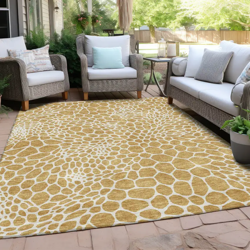 Gold And Ivory Geometric Washable Indoor Outdoor Area Rug Photo 7