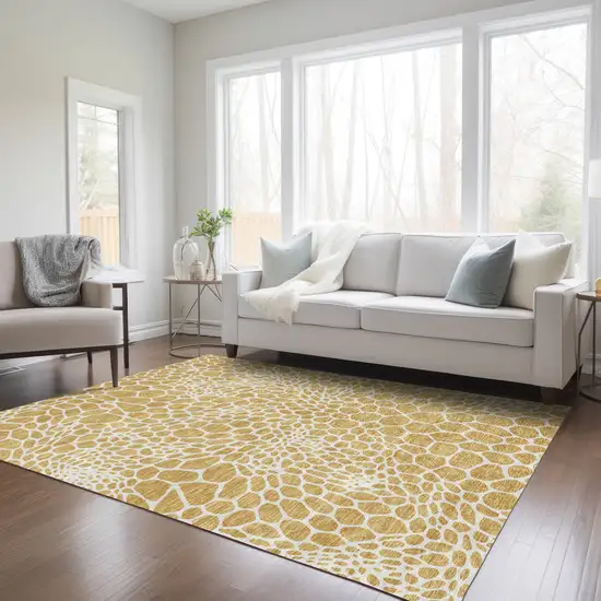 Gold And Ivory Geometric Washable Indoor Outdoor Area Rug Photo 9