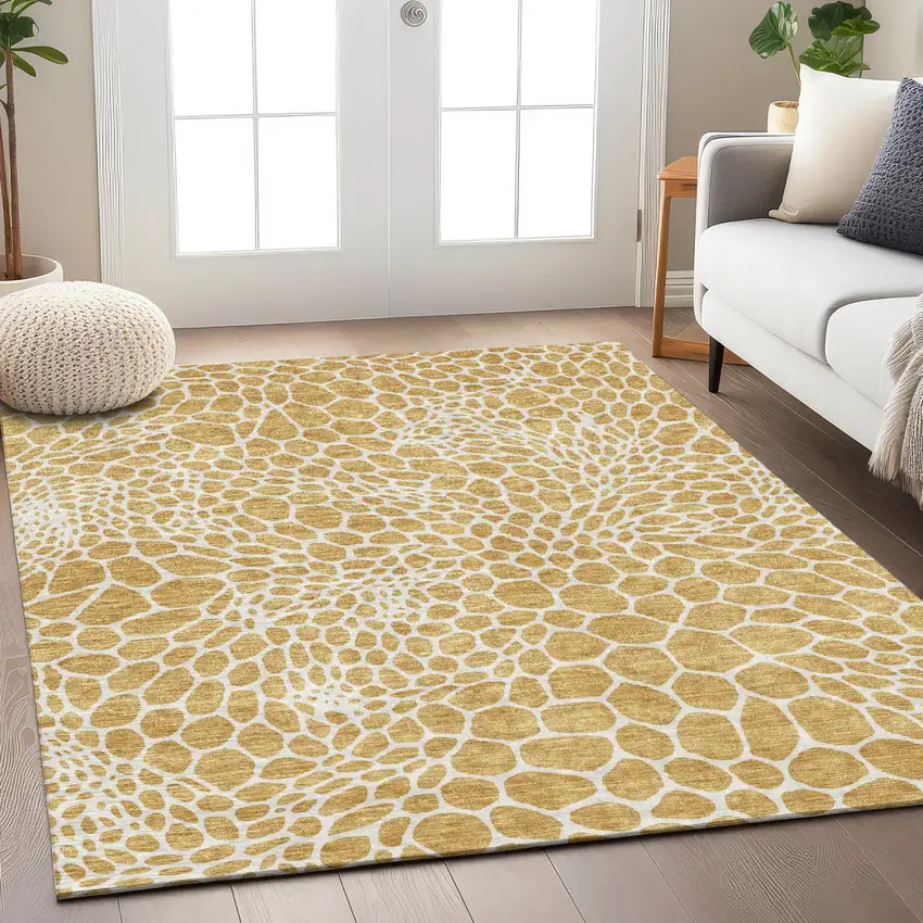 Gold And Ivory Geometric Washable Indoor Outdoor Area Rug Photo 8