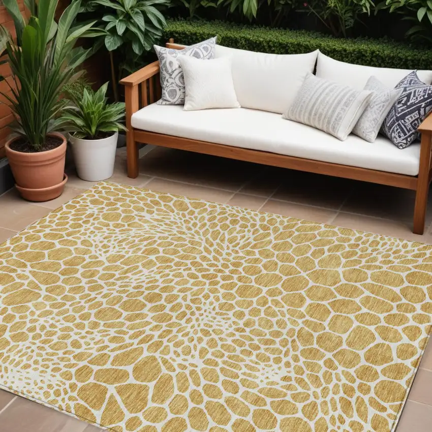 Gold And Ivory Geometric Washable Indoor Outdoor Area Rug Photo 1