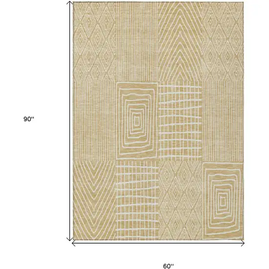 Gold And Ivory Geometric Washable Indoor Outdoor Area Rug Photo 3
