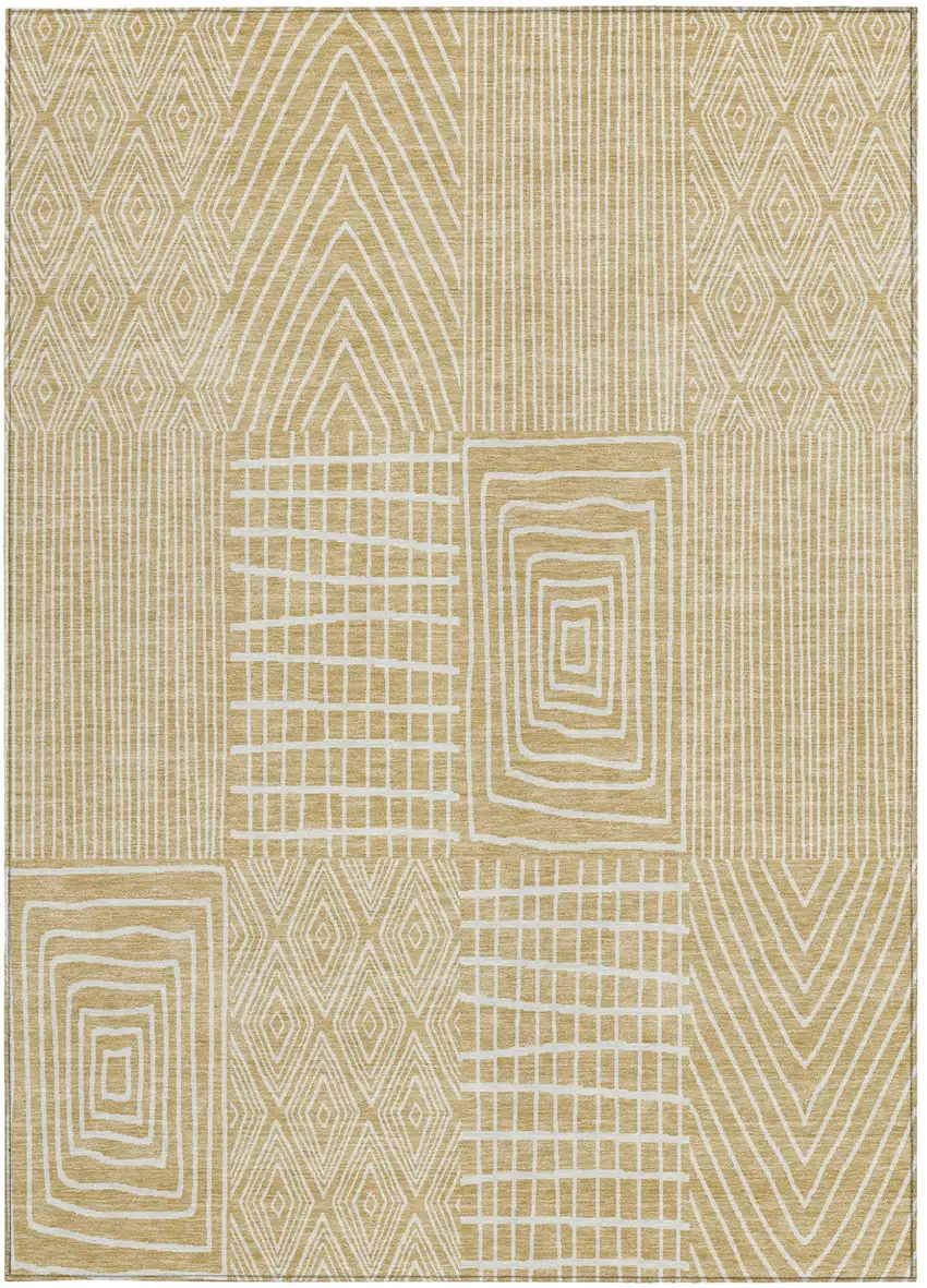 Gold And Ivory Geometric Washable Indoor Outdoor Area Rug Photo 7
