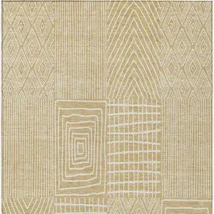 Photo of Gold And Ivory Geometric Washable Indoor Outdoor Area Rug