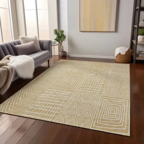 Gold And Ivory Geometric Washable Indoor Outdoor Area Rug Photo 9