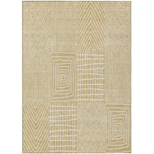 Photo of Gold And Ivory Geometric Washable Indoor Outdoor Area Rug