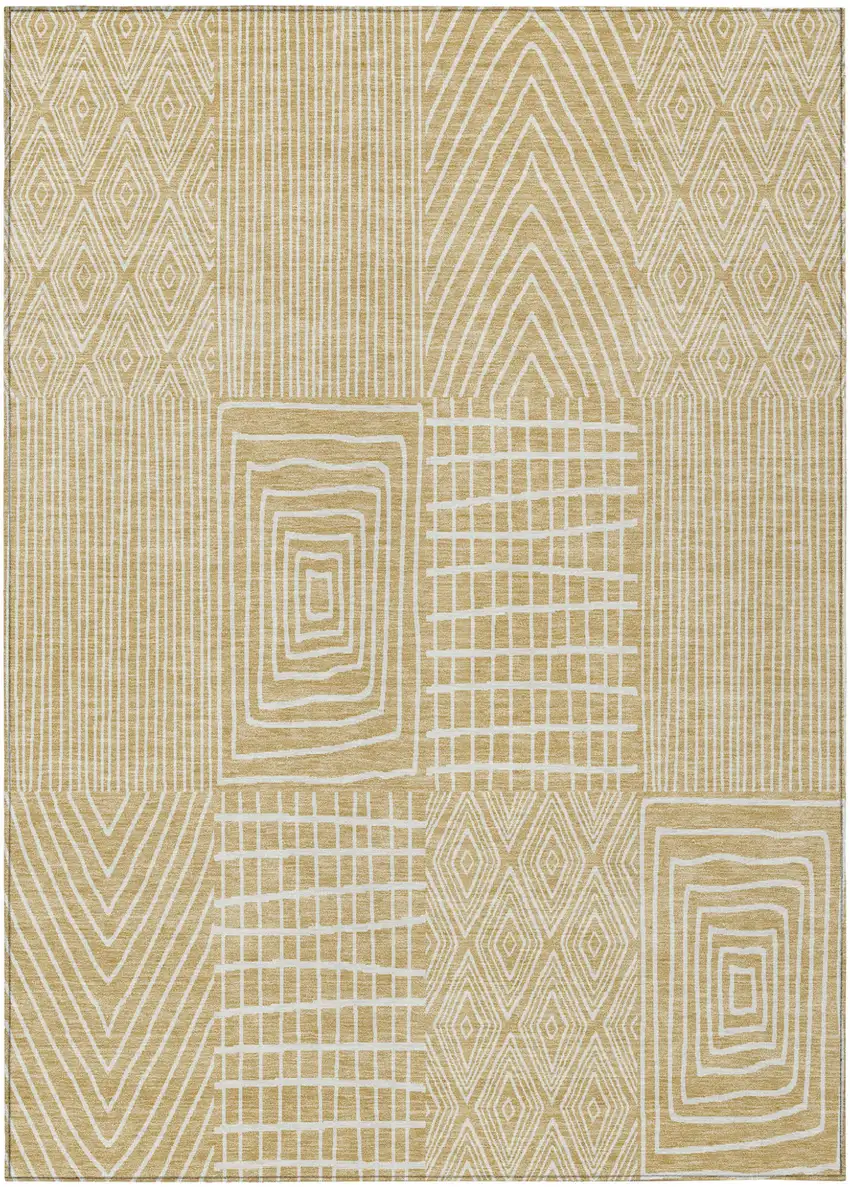 Gold And Ivory Geometric Washable Indoor Outdoor Area Rug Photo 2