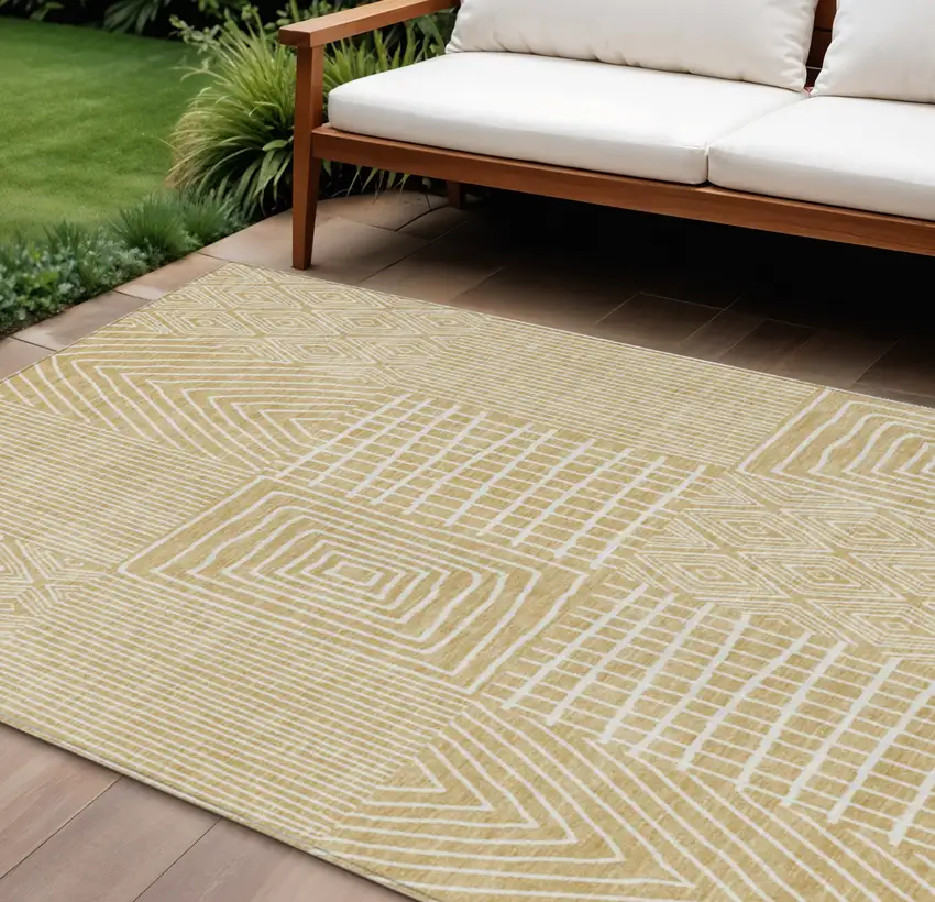 Gold And Ivory Geometric Washable Indoor Outdoor Area Rug Photo 1