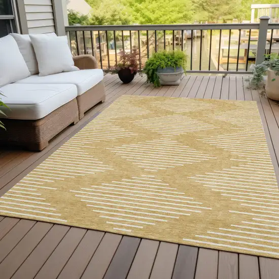 Gold And Ivory Geometric Washable Indoor Outdoor Area Rug Photo 7