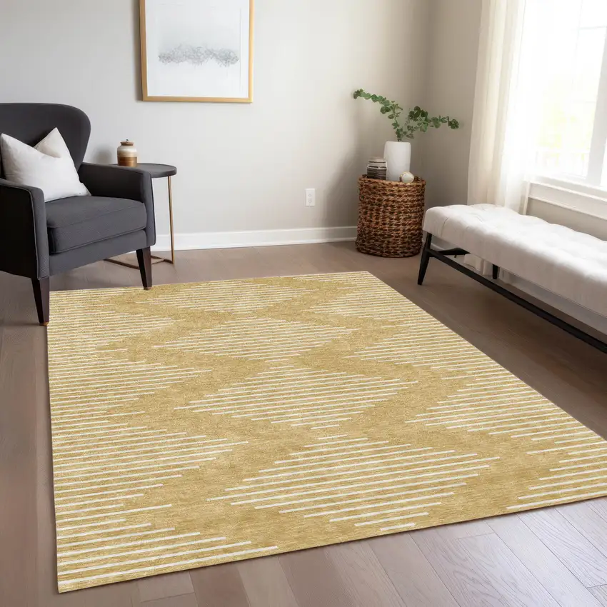Gold And Ivory Geometric Washable Indoor Outdoor Area Rug Photo 8