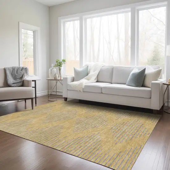 Gold And Ivory Geometric Washable Indoor Outdoor Area Rug Photo 9