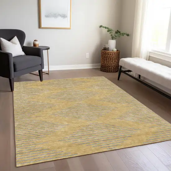 Gold And Ivory Geometric Washable Indoor Outdoor Area Rug Photo 8