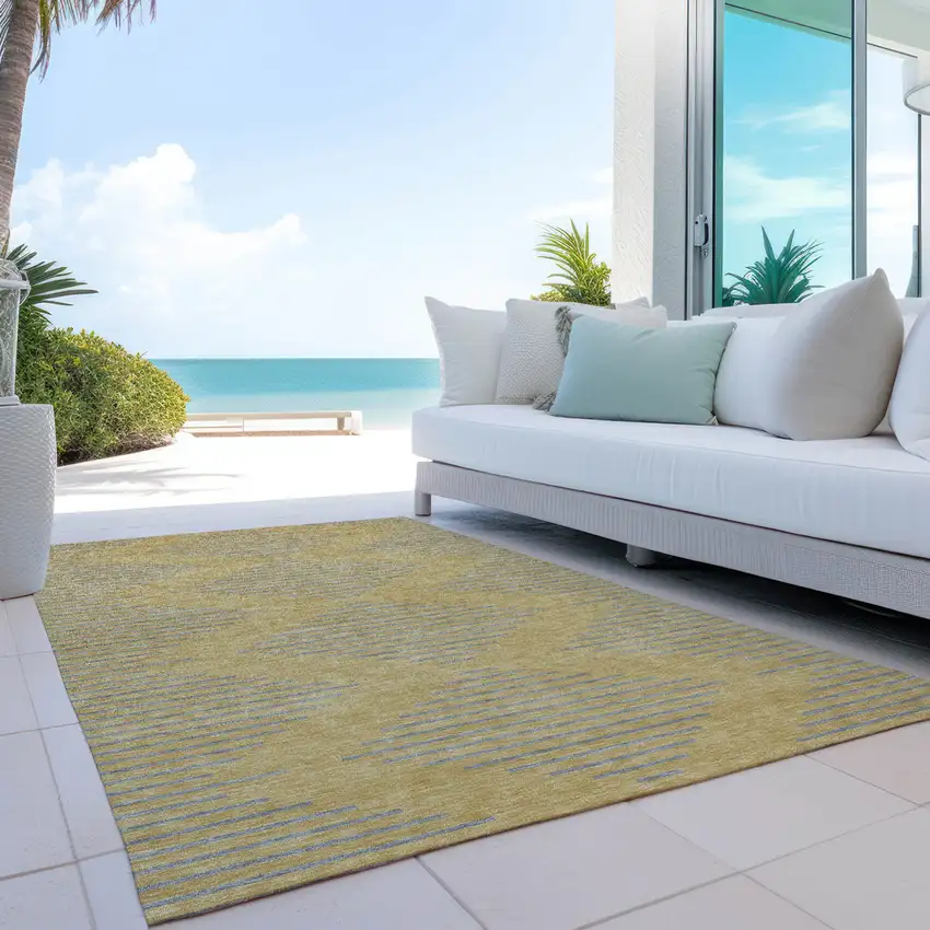 Gold And Ivory Geometric Washable Indoor Outdoor Area Rug Photo 8